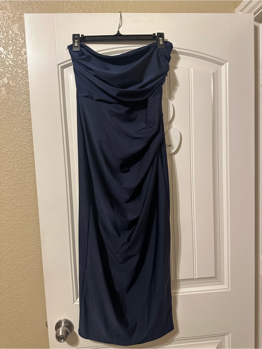 Windsor Navy Strapless Draped Midi Dress